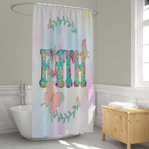 Decorative Print Shower Curtain Set with Boho Faith and Butterflies Design - Image 3