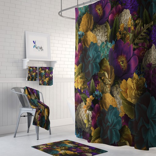 Delicate Romantic Floral Shower Curtain Set - Pretty Bath Set with Matching Towels and Mat for Romantic Bathroom Decor
