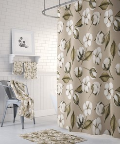 Delightful Cotton Boll Farmhouse Shower Curtain Set Ideal for Nature Enthusiasts