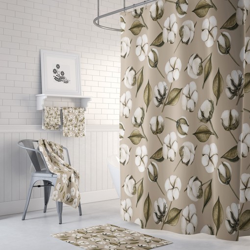 Delightful Cotton Boll Farmhouse Shower Curtain Set Ideal for Nature Enthusiasts