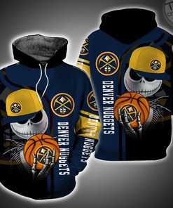 Denver Nuggets All Over Print 3D Hoodie with Jack Skellington and Zero Design