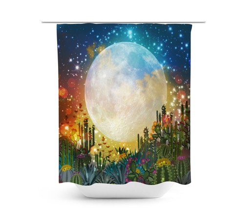 Desert Sunset Shower Curtain with Cactus Bath Mat for Colorful Bathroom Decor - Image 2