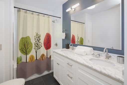 Designer Modern Tree Kids Bathroom Shower Curtain - Image 2