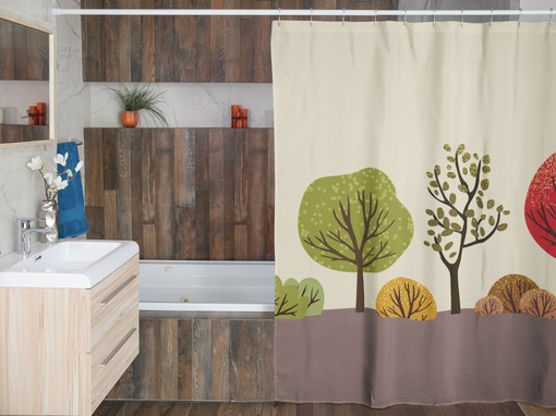 Designer Modern Tree Kids Bathroom Shower Curtain - Image 3