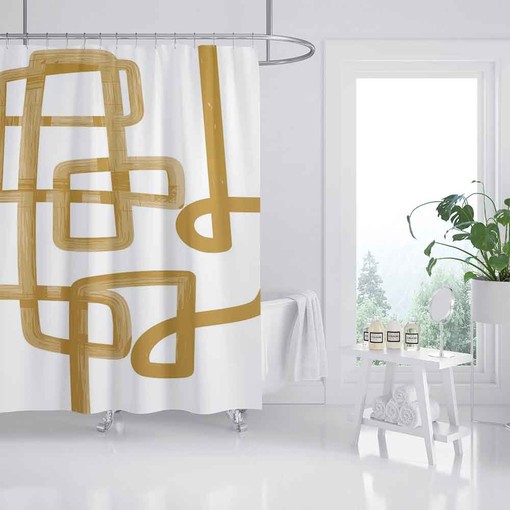 Designer Print Line Art Shower Curtain, Waterproof with Hooks, Abstract Bathroom Set Custom Sizes Available - Image 2