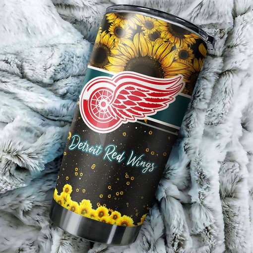 Detroit Red Wings Fans Will Love This Beautiful Sunflower NHL Tumbler with Hockey Grunge Design Tumbler