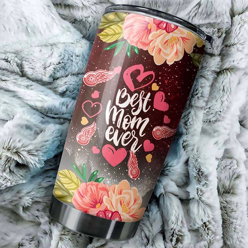 Detroit Red Wings NHL Tumbler Best Mom Ever Tumbler with Cool Flower Design, Perfect NHL Tumbler Gift