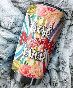 Detroit Red Wings NHL Tumbler - Best Mom Ever Tumbler with Flower Design for Hockey Fans - G Fanatics