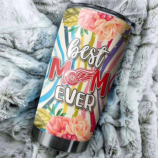 Detroit Red Wings NHL Tumbler - Best Mom Ever Tumbler with Flower Design for Hockey Fans - G Fanatics