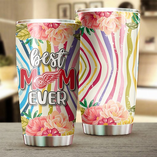 Detroit Red Wings NHL Tumbler - Best Mom Ever Tumbler with Flower Design for Hockey Fans - G Fanatics - Image 2