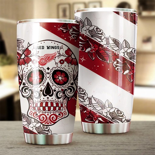 Detroit Red Wings NHL Tumbler with Skull Design - Perfect for Fans