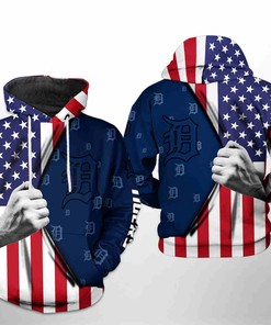 Detroit Tigers All Over Print US Flag 3D Hoodie - 3D Printed Hoodies