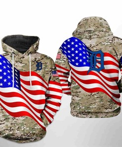 Detroit Tigers All Over Print US Flag Camo Veteran 3D Hoodie - All Over Print Hoodies for Women
