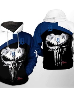 Detroit Tigers MLB Skull Zip-Up Hoodie in 3D Design