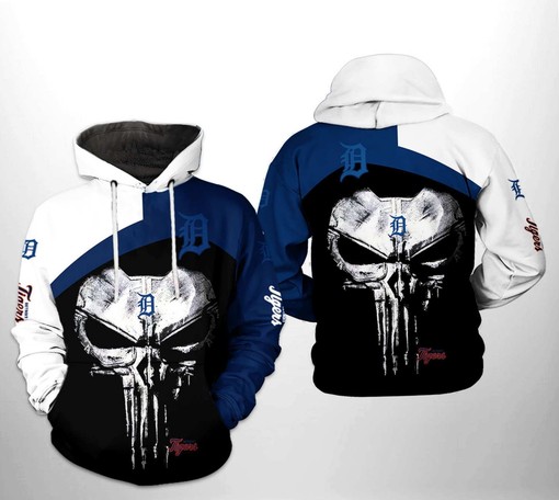 Detroit Tigers MLB Skull Zip-Up Hoodie in 3D Design