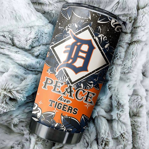Detroit Tigers MLB Tumbler - "Peace, Love, and Baseball" Design with Custom MLB Logo
