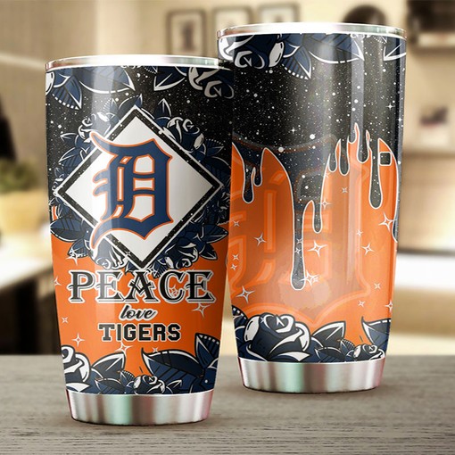 Detroit Tigers MLB Tumbler - "Peace, Love, and Baseball" Design with Custom MLB Logo - Image 2