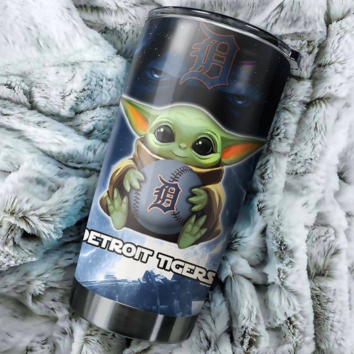 Detroit Tigers MLB Tumbler with Baby Yoda Personalization and MLB Logo