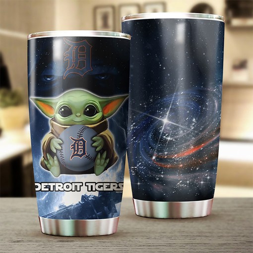 Detroit Tigers MLB Tumbler with Baby Yoda Personalization and MLB Logo - Image 2