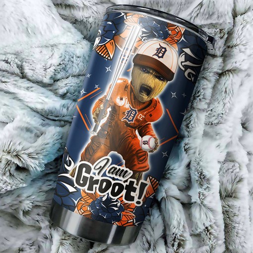 Detroit Tigers MLB Tumbler with Marvel's "I Am Groot" Personalization and MLB Logo