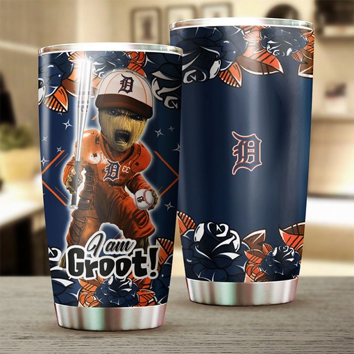 Detroit Tigers MLB Tumbler with Marvel's "I Am Groot" Personalization and MLB Logo - Image 2