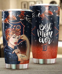Detroit Tigers MLB Tumbler with Strong Best Mom Ever and MLB Logo - Personalized Tumbler for Tigers Fans