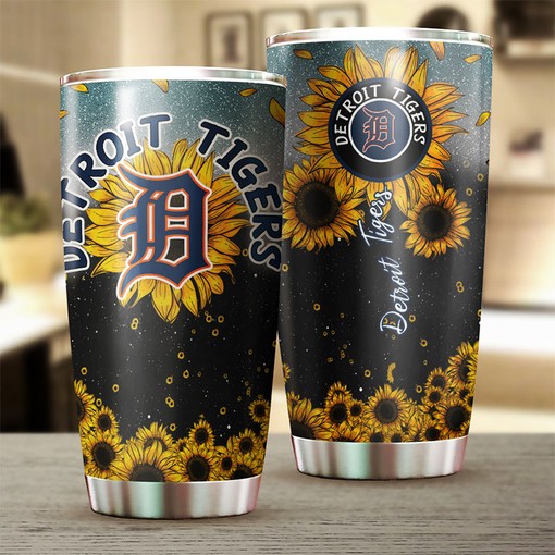Detroit Tigers MLB Tumbler with Sunflower Design for All Baseball Fans with Custom MLB Logo