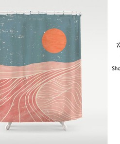 Disney Blue Sky Polyester Shower Curtain, a Pink Sunrise Landscape with Custom Sizes, Perfect for Relaxing Decor