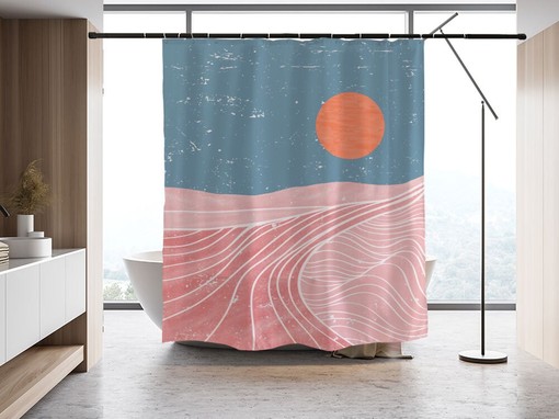 Disney Blue Sky Polyester Shower Curtain, a Pink Sunrise Landscape with Custom Sizes, Perfect for Relaxing Decor - Image 2