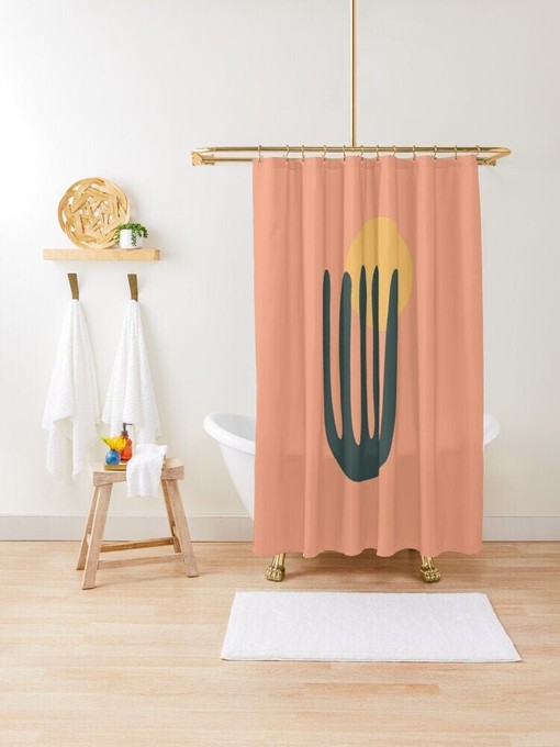 Disney Boho Mid-Century Cactus Shower Curtain - Abstract Patterns and Vintage Design with Eco-Friendly