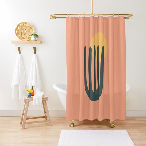 Disney Boho Mid-Century Cactus Shower Curtain - Abstract Patterns and Vintage Design with Eco-Friendly - Image 3