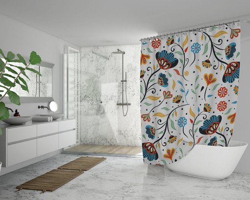 Disney Colorful Floral Botanical Shower Curtain - Unique and Eco-Friendly Polyester Waterproof Design with Hooks - Image 3