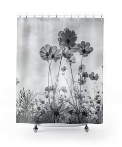 Disney Flower Cosmos Daisies Spring Shower Curtain, Black and White Vintage Touch