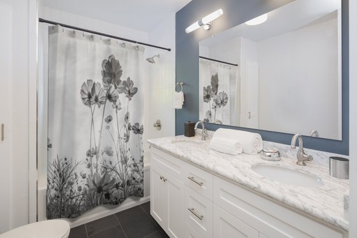 Disney Flower Cosmos Daisies Spring Shower Curtain, Black and White Vintage Touch - Image 2