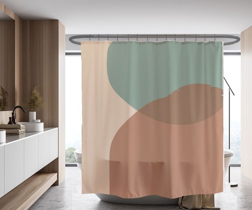 Disney Light Green Brown Color Blocks Dots Shower Curtain, a Unisex Birthday Gift with a Touch of Humor - Image 2
