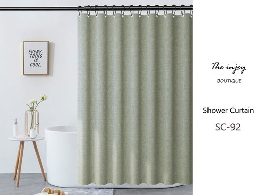 Disney Light Green Linen-textured Polyester Thick Shower Curtain, Sage Green Extra Heavy and Waterproof with Hooks