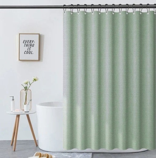 Disney Light Green Linen-textured Polyester Thick Shower Curtain, Sage Green Extra Heavy and Waterproof with Hooks - Image 2