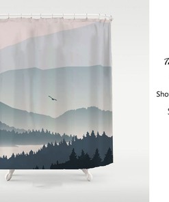Disney Shower Curtain with Mountain Water Blue Ink Schilderij for a Unique and Artistic Bathroom Home Decor