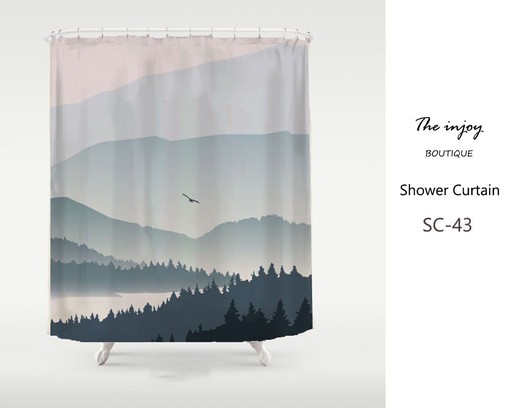 Disney Shower Curtain with Mountain Water Blue Ink Schilderij for a Unique and Artistic Bathroom Home Decor
