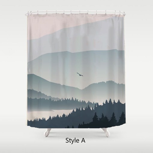 Disney Shower Curtain with Mountain Water Blue Ink Schilderij for a Unique and Artistic Bathroom Home Decor - Image 3