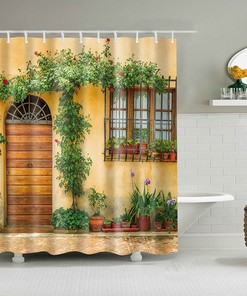 Disney Village Home Shower Curtain, Garden Plant Fabric Bathroom Curtain
