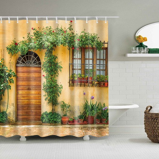 Disney Village Home Shower Curtain, Garden Plant Fabric Bathroom Curtain
