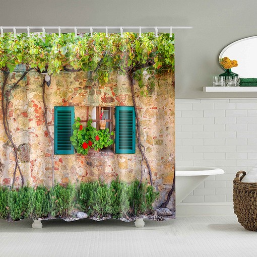 Disney Village Home Shower Curtain, Grapevine Blue Window Flowers Bathroom Decor