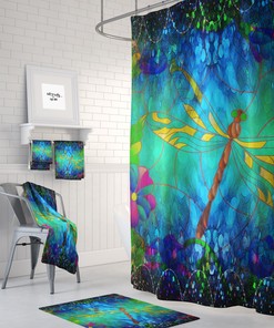 Dragonfly Boho Shower Curtain Set for Natural Bathroom Design