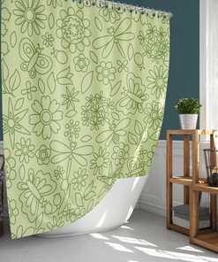 Dragonfly Shower Curtain, Customizable Size, Botanical Forest Flowers Fabric Bathroom Curtain