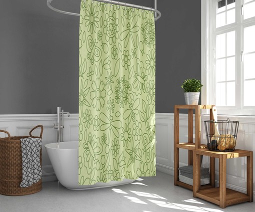 Dragonfly Shower Curtain, Customizable Size, Botanical Forest Flowers Fabric Bathroom Curtain - Image 2