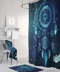 Dream Catcher Shower Curtain with Follow Your Dreams Galaxy Bath Accessories for Bohemian Bathroom Decor