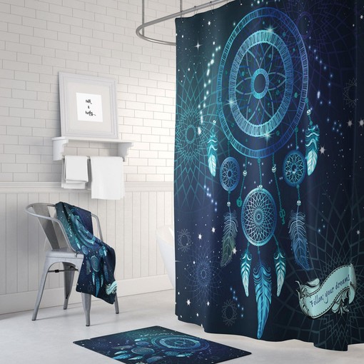 Dream Catcher Shower Curtain with Follow Your Dreams Galaxy Bath Accessories for Bohemian Bathroom Decor