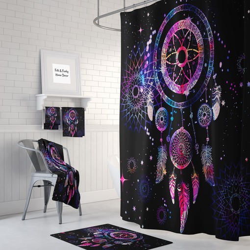Dreamcatcher Boho Chic Shower Curtain with Travel Shower Curtain Print