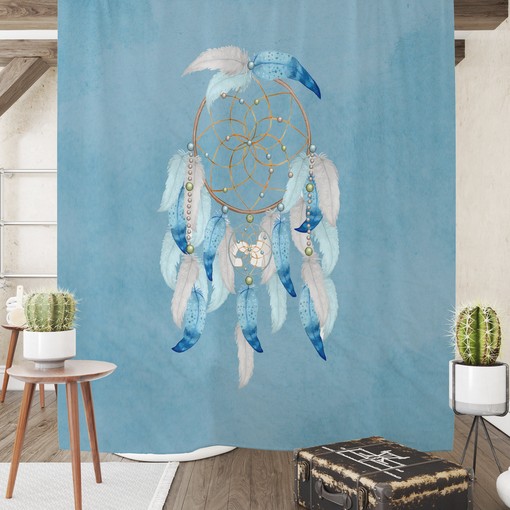 Dreamcatcher Watercolor Shower Curtain with Aqua Bath Accessories for Ethnic Bathroom Decor - Image 2